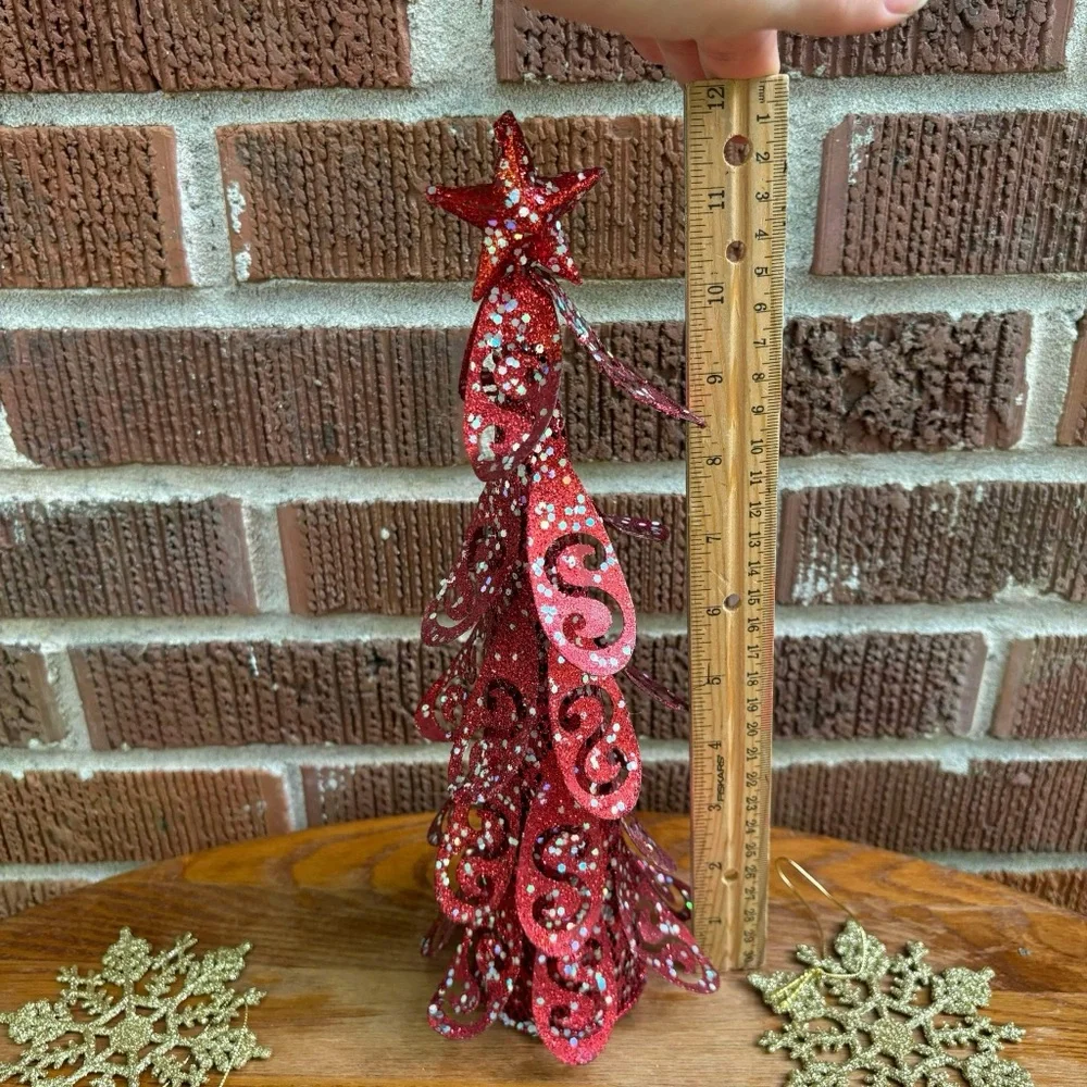 Christmas ornament bundle Red and gold Doves Snow flakes and Tree topper 9 pc
